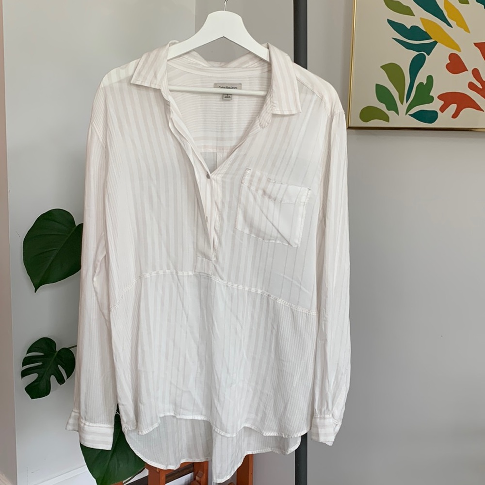 Women’s size Large striped sheer Calvin Klein Top
